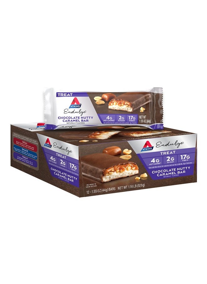 Atkins Endulge Chocolate Nutty Caramel Bar, Dessert Favorite, 2G Sugar, High In Fiber, Keto Friendly, 12 Count