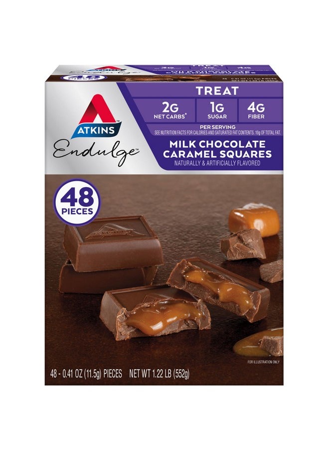 Atkins Endulge Milk Chocolate Caramel Squares, Dessert Favorite, Good Source Of Fiber, 1G Sugar, 48 Count (16 Servings)