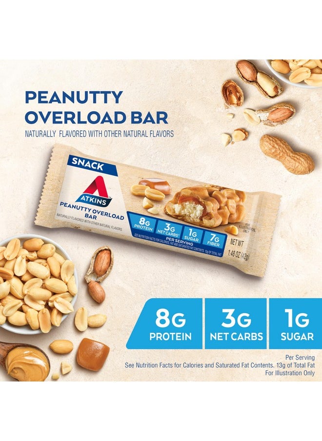 Atkins Snack Bar, Peanutty Overload, 8g Protein, 7g Fiber, 3g Net Carbs, Keto Friendly, 16 Count