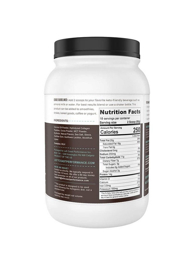 Keto Meal Replacement Shakes, Chocolate, 2lbs, Low Carb Keto Protein Shake Mix, MCT Powder, Grass Fed Hydrolyzed Collagen Peptides, Keto Breakfast Shake, 20g Fat, 14g Protein, 1 Net Carb, Zero Sugar