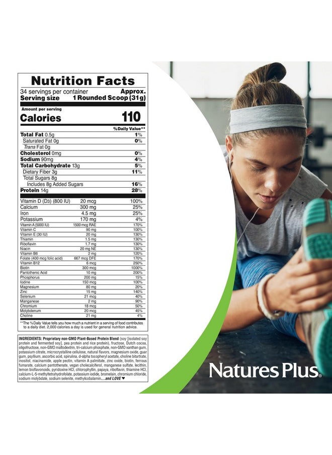 Natures Plus SPIRU-TEIN Shake - Chocolate Peanut Butter - 2.3 lbs, Spirulina Protein Powder - Plant Based Meal Replacement, Vitamins & Minerals for Energy - Vegetarian, Gluten-Free - 34 Servings