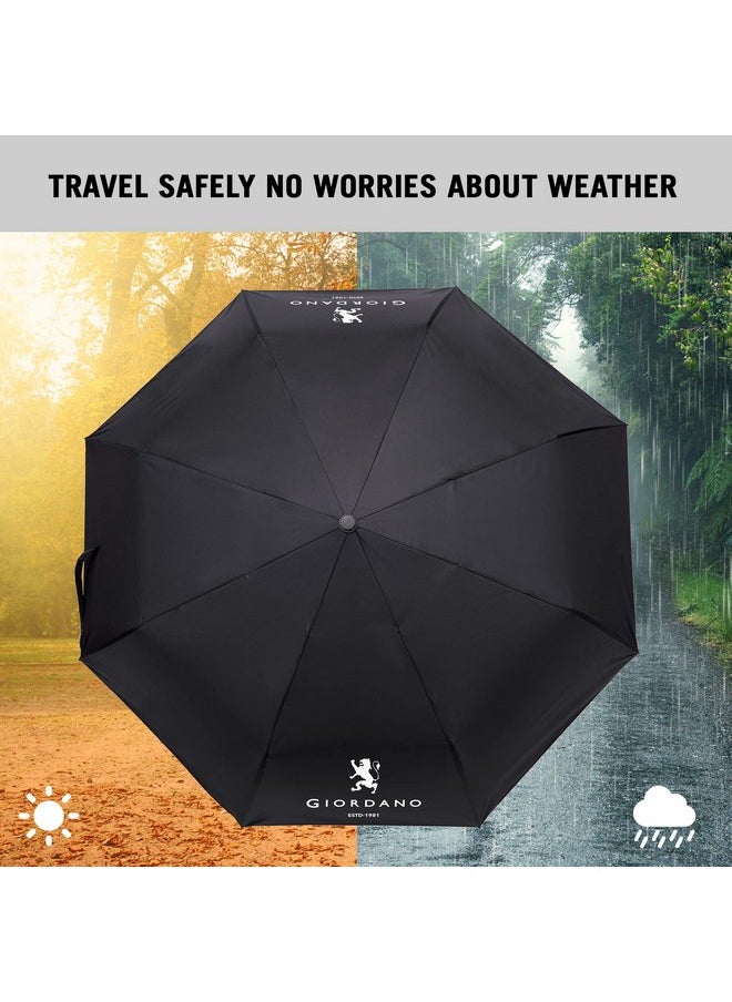 Giordano UV Protection Unisex Auto Open and Close Umbrella Use for Rain, Monsoon, Sunlight, Windproof Automatic Umbrella for Men and Women | Travel Sleeve, Cover | Regular Size