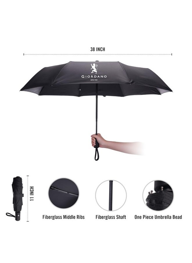 Giordano UV Protection Unisex Auto Open and Close Umbrella Use for Rain, Monsoon, Sunlight, Windproof Automatic Umbrella for Men and Women | Travel Sleeve, Cover | Regular Size