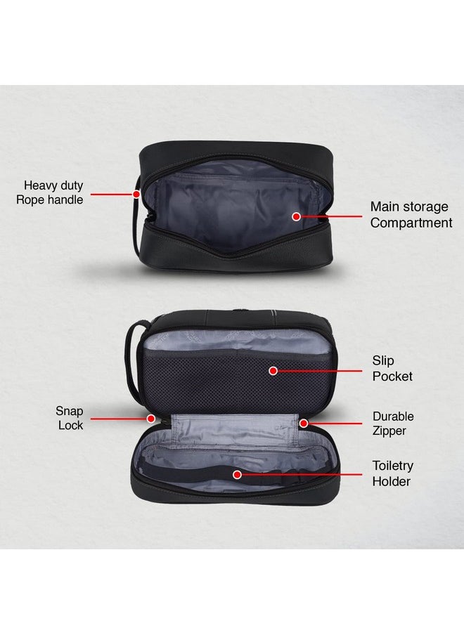 HAMMONDS FLYCATCHER 11Cms Genuine Leather Toiletry Kit Bag For Me Leather Dopp Kit Shaving Kit Bag Travel Toiletry Bag Grooming Kit Organizer Hand Stitched Vanity Case(L_S_Tc4003_Blk_Black),Free Size