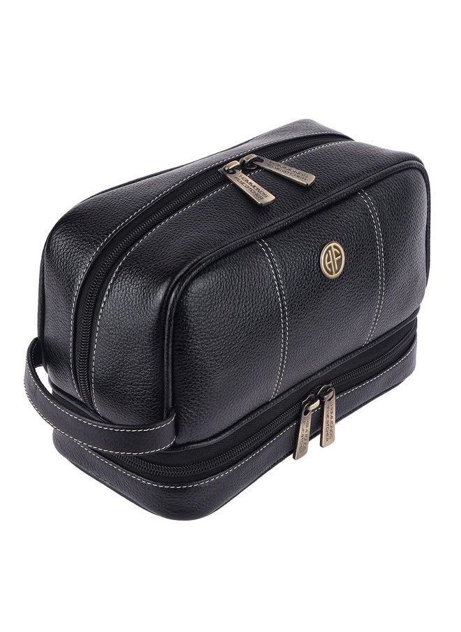 HAMMONDS FLYCATCHER 11Cms Genuine Leather Toiletry Kit Bag For Me Leather Dopp Kit Shaving Kit Bag Travel Toiletry Bag Grooming Kit Organizer Hand Stitched Vanity Case(L_S_Tc4003_Blk_Black),Free Size