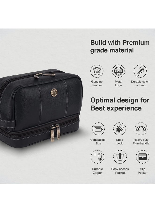 HAMMONDS FLYCATCHER 11Cms Genuine Leather Toiletry Kit Bag For Me Leather Dopp Kit Shaving Kit Bag Travel Toiletry Bag Grooming Kit Organizer Hand Stitched Vanity Case(L_S_Tc4003_Blk_Black),Free Size