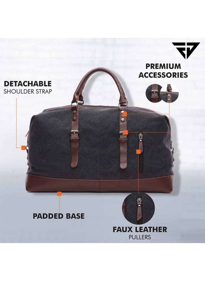 Fur Jaden 40L Canvas Weekender Travel Duffle Cabin Bag with Detachable Shoulder Strap (Black)
