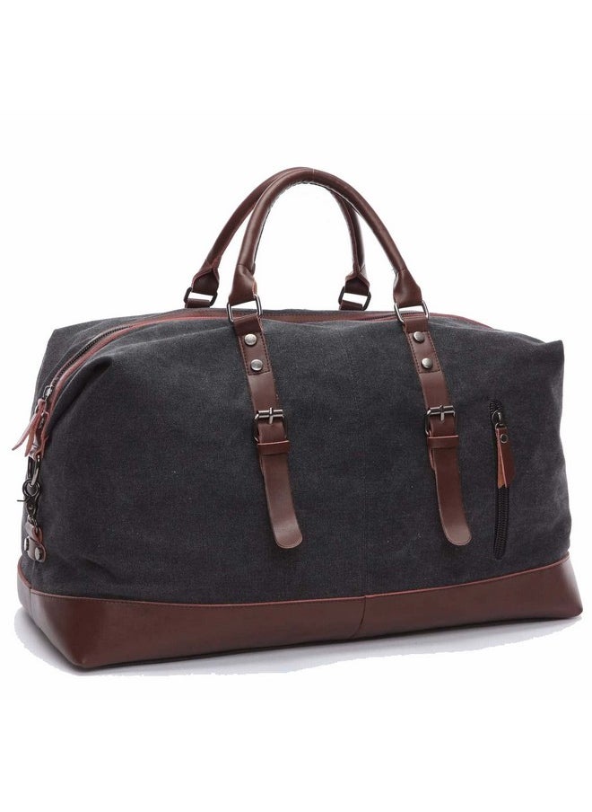 Fur Jaden 40L Canvas Weekender Travel Duffle Cabin Bag with Detachable Shoulder Strap (Black)