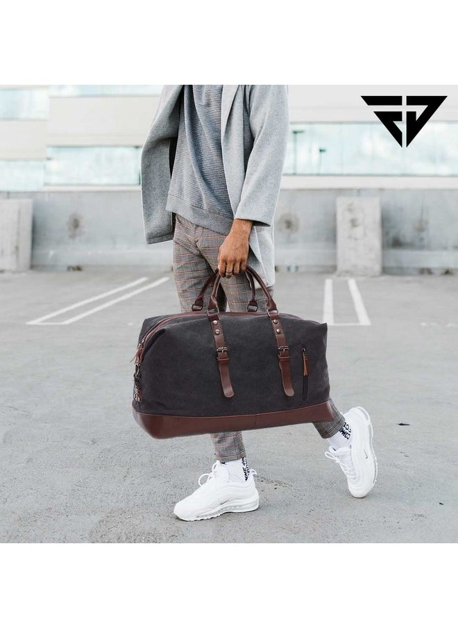 Fur Jaden 40L Canvas Weekender Travel Duffle Cabin Bag with Detachable Shoulder Strap (Black)