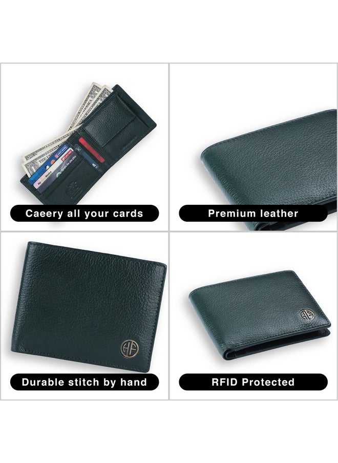 HAMMONDS FLYCATCHER Genuine Leather Wallet for Men, RFID Protected Leather Purse for Men, Money Purse for Men, Bi-Fold Wallet, 4 Card Slots, Coin Pocket, Hidden Pockets - Sea Green