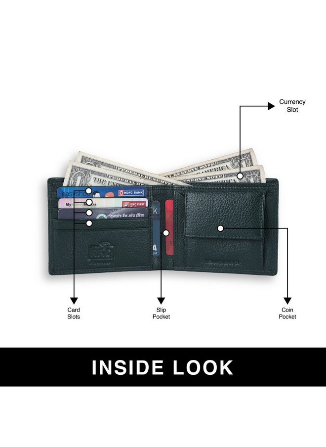 HAMMONDS FLYCATCHER Genuine Leather Wallet for Men, RFID Protected Leather Purse for Men, Money Purse for Men, Bi-Fold Wallet, 4 Card Slots, Coin Pocket, Hidden Pockets - Sea Green