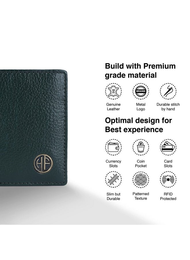 HAMMONDS FLYCATCHER Genuine Leather Wallet for Men, RFID Protected Leather Purse for Men, Money Purse for Men, Bi-Fold Wallet, 4 Card Slots, Coin Pocket, Hidden Pockets - Sea Green