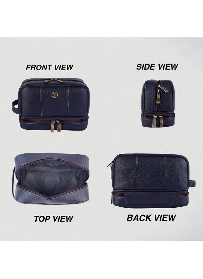 HAMMONDS FLYCATCHER Genuine Leather Toiletry Kit Bag For Men,Blue|Leather Dopp Kit 11Cms|Toiletry Bag|Shaving Kit Bag|Travel Toiletry Bag|Grooming Kit Organizer|Hand Stitched Vanity Case,Free Size