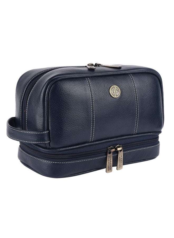 HAMMONDS FLYCATCHER Genuine Leather Toiletry Kit Bag For Men,Blue|Leather Dopp Kit 11Cms|Toiletry Bag|Shaving Kit Bag|Travel Toiletry Bag|Grooming Kit Organizer|Hand Stitched Vanity Case,Free Size