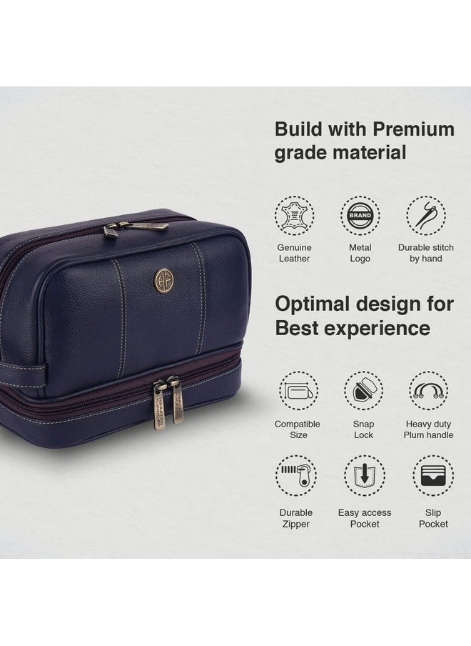 HAMMONDS FLYCATCHER Genuine Leather Toiletry Kit Bag For Men,Blue|Leather Dopp Kit 11Cms|Toiletry Bag|Shaving Kit Bag|Travel Toiletry Bag|Grooming Kit Organizer|Hand Stitched Vanity Case,Free Size