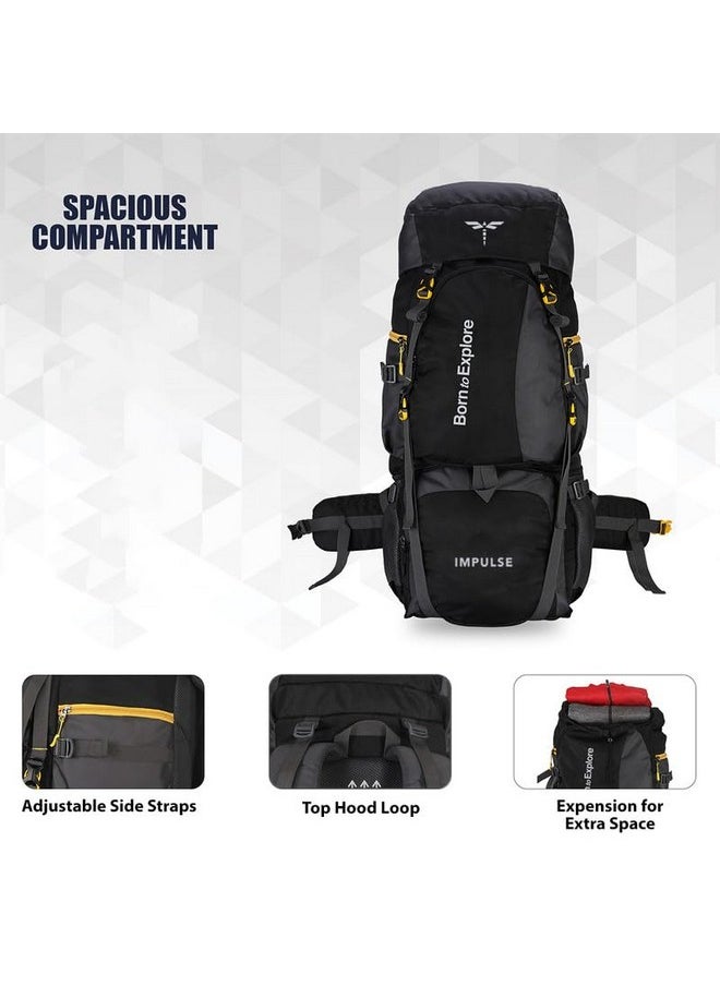 Impulse Rucksack bags 80 litres travel bag for men tourist bag for travel backpack for hiking trekking Bag for men camping Curve Black with 1 year Warranty
