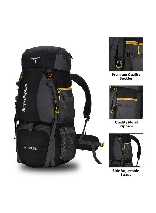 Impulse Rucksack bags 80 litres travel bag for men tourist bag for travel backpack for hiking trekking Bag for men camping Curve Black with 1 year Warranty