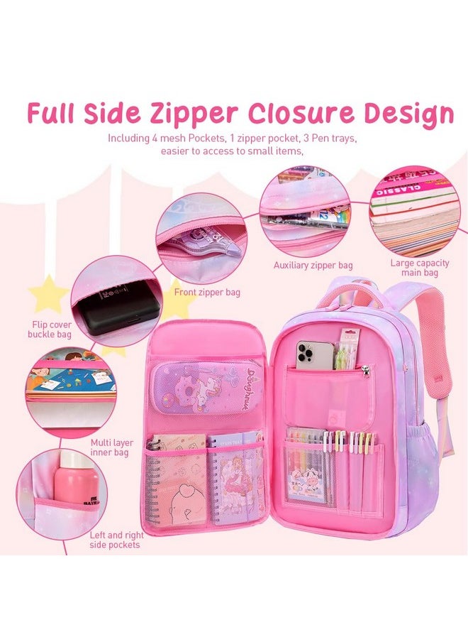 PALAY® School Backpacks for Girls Stylish School Bags for Girls Kids 7-12 Years Old Cartoon Water Resistant Backpack Durable Burden Relief School Bag Children's Day Birthday Gift for Girls - Pink