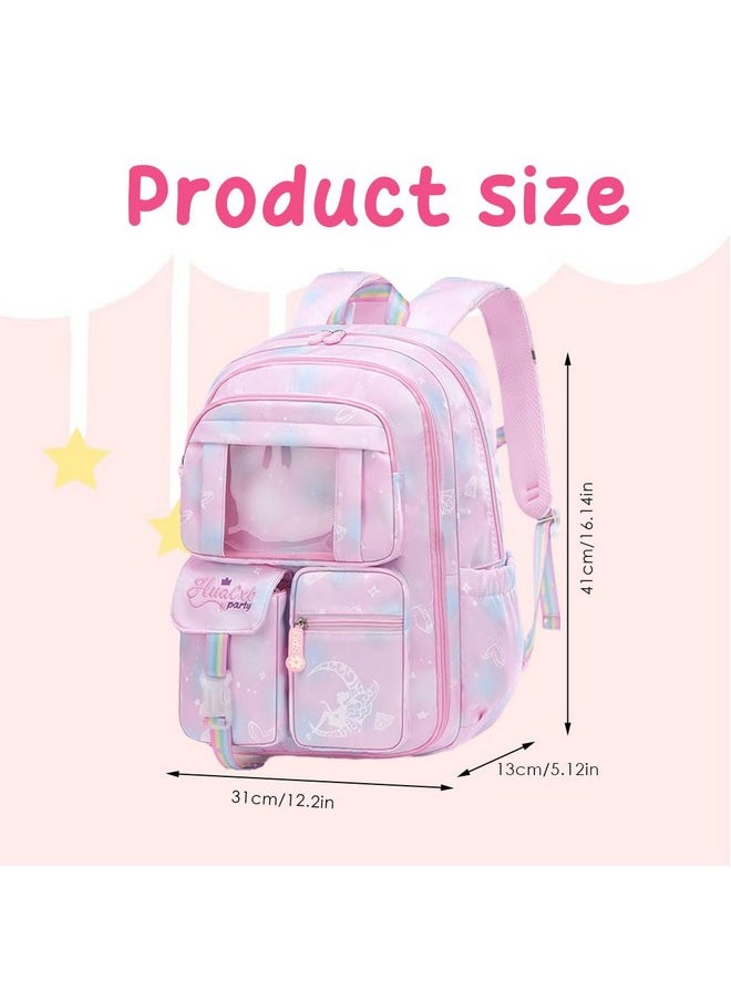 PALAY® School Backpacks for Girls Stylish School Bags for Girls Kids 7-12 Years Old Cartoon Water Resistant Backpack Durable Burden Relief School Bag Children's Day Birthday Gift for Girls - Pink