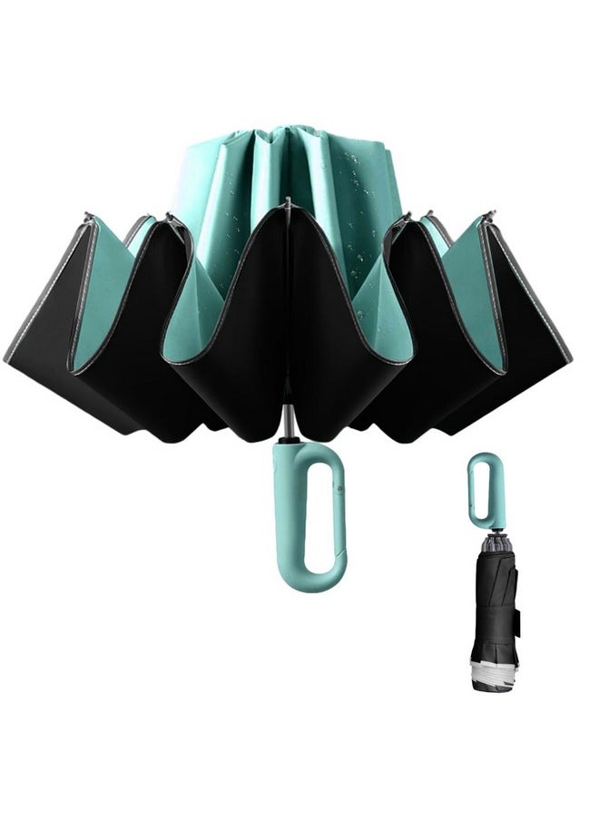 PALAY® Large Umbrella for Men Women with Reflective Strap, 50'' Automatic Open/Close Windproof Travel Folding Umbrella, Reinforced 10 Dual Ribs, 99 UV Protection Umbrella with Carabiner Handle Design