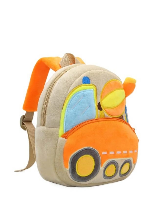 blue tree School Bag for Cute Kids for (1-6 Years), Preschool Soft Plush Bulldozer Truck Unicorn Bag, Mini Cartoon Backpack for Baby Boys and Girls
