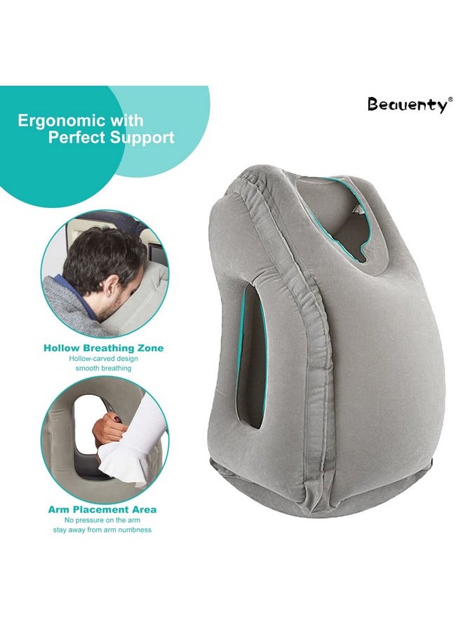 Beauenty Inflatable Travel Pillow, Multi-Functional Air Pillow,Avoid Neck and Shoulder Pain,3 D Sleep Mask for Airplane, Car, Bus,travel,Train and Office (Gray)