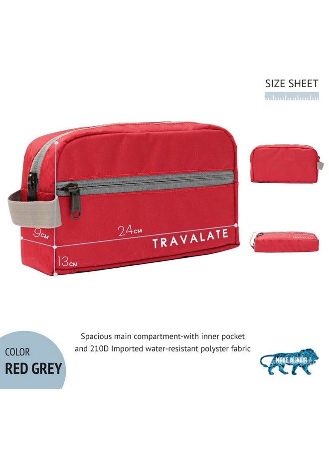 TRAVALATE Solid 9 Cms Cosmetic Pouch (L_TR1403_Red & Grey)