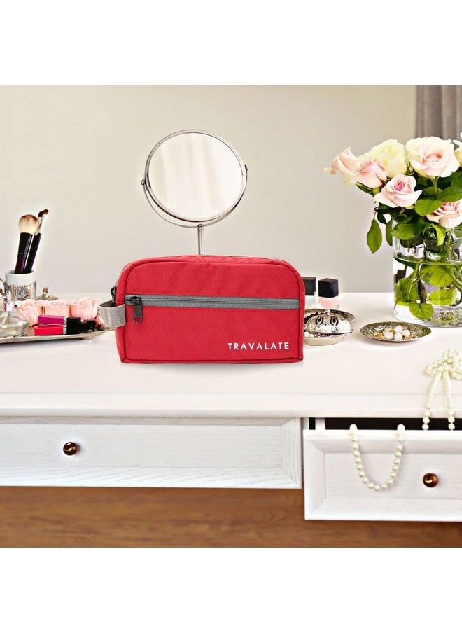 TRAVALATE Solid 9 Cms Cosmetic Pouch (L_TR1403_Red & Grey)