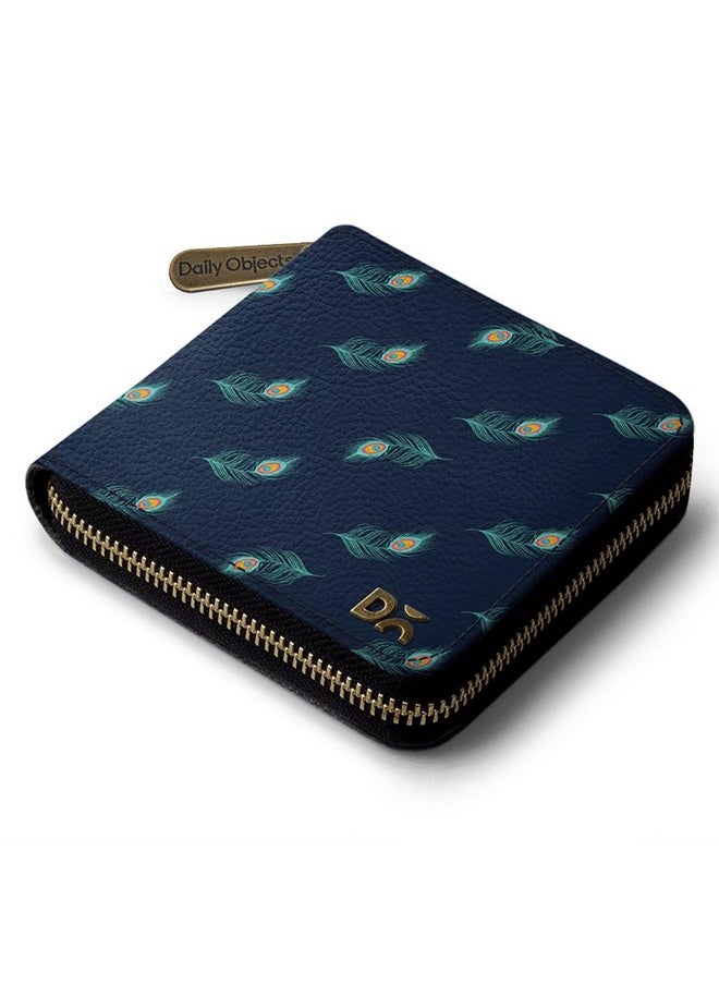DailyObjects Navy Feathers Women's Zip Wallet | Made with Leather Material | Carefully Handcrafted | Holds up to 8 Cards | Slim and Easy to Fit in Pocket | Coin Pocket with Button Closure