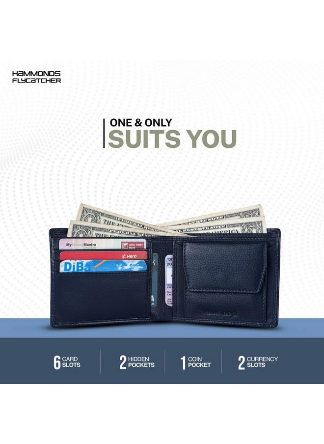HAMMONDS FLYCATCHER Genuine Leather Wallet for Men - RFID Protected Leather Purse for Men, Money Purse for Men, Bi-Fold Wallet - 6 Card Slots, 1 Card Case, Coin Pocket, Hidden Pockets - Croc Blue