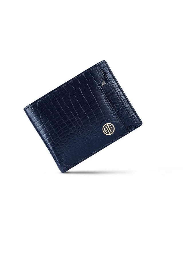HAMMONDS FLYCATCHER Genuine Leather Wallet for Men - RFID Protected Leather Purse for Men, Money Purse for Men, Bi-Fold Wallet - 6 Card Slots, 1 Card Case, Coin Pocket, Hidden Pockets - Croc Blue