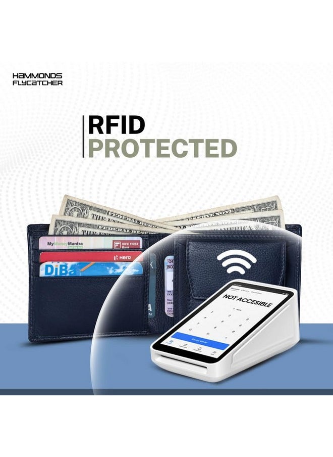 HAMMONDS FLYCATCHER Genuine Leather Wallet for Men - RFID Protected Leather Purse for Men, Money Purse for Men, Bi-Fold Wallet - 6 Card Slots, 1 Card Case, Coin Pocket, Hidden Pockets - Croc Blue