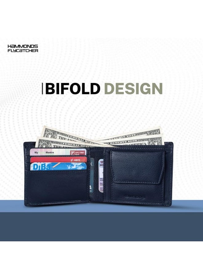 HAMMONDS FLYCATCHER Genuine Leather Wallet for Men - RFID Protected Leather Purse for Men, Money Purse for Men, Bi-Fold Wallet - 6 Card Slots, 1 Card Case, Coin Pocket, Hidden Pockets - Croc Blue