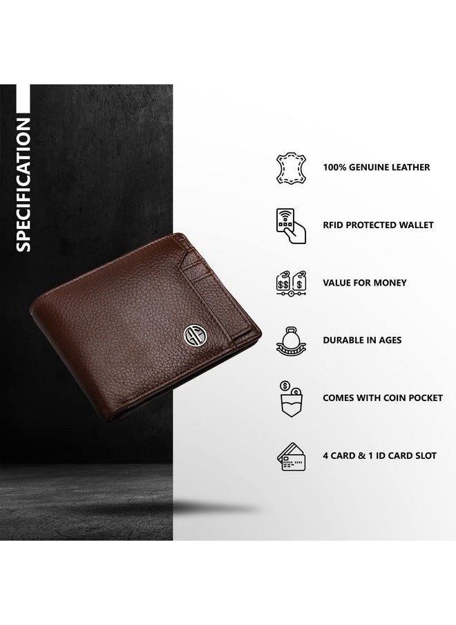 HAMMONDS FLYCATCHER Genuine Leather Wallet for Men - RFID Protected Leather Purse for Men, Money Purse for Men, Bi-Fold Wallet - 6 Card Slots, 1 Card Case, Coin Pocket, Hidden Pockets - Brushwood