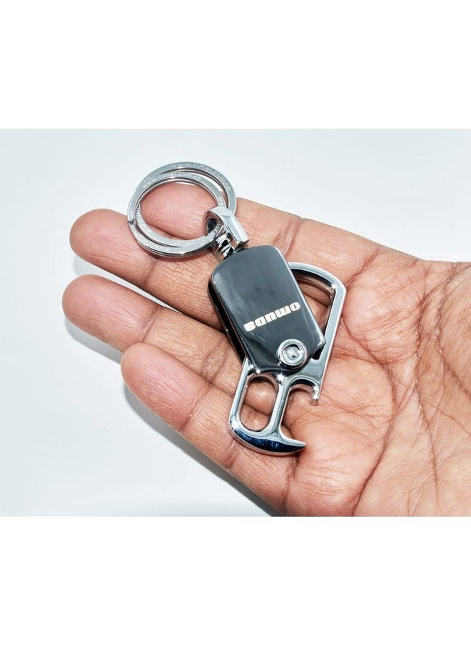 omuda Heavy Duty Stainless Steel Metal Double Ring Hook Holder Keychain, Keyring Men and Women-(Silver)