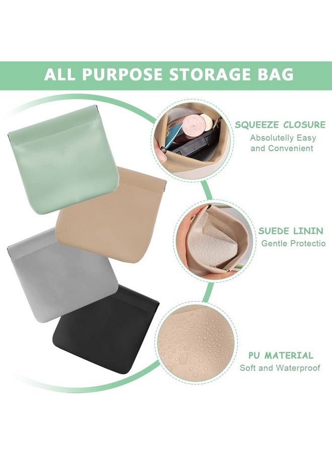PALAY 4Pcs Coin Purse Small Pouches for Women Girls, Makeup Small Pouch Set, Pu Earphone Lipstick Pouch, Jewellery Storage Bag - No Zipper, Self-Closing