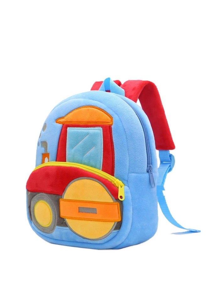 blue tree School Bag for Cute Kids for (1-6 Years), Preschool Soft Plush Roller Bag for Toddlers, Embroidery Designs Mini Cartoon Backpack for Boys