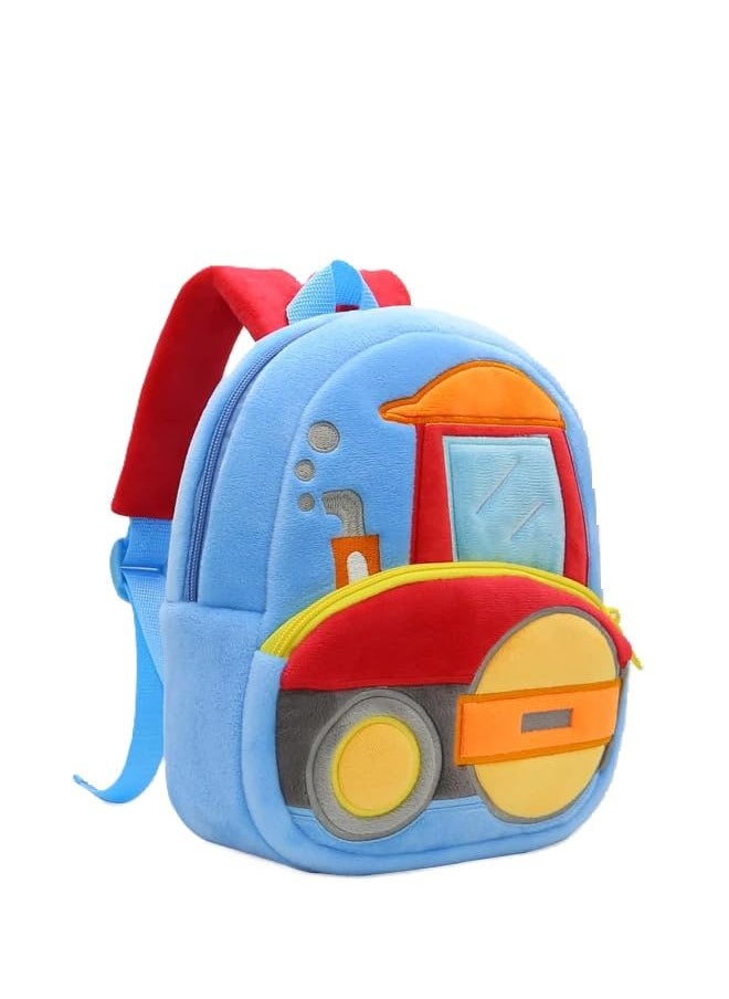 blue tree School Bag for Cute Kids for (1-6 Years), Preschool Soft Plush Roller Bag for Toddlers, Embroidery Designs Mini Cartoon Backpack for Boys