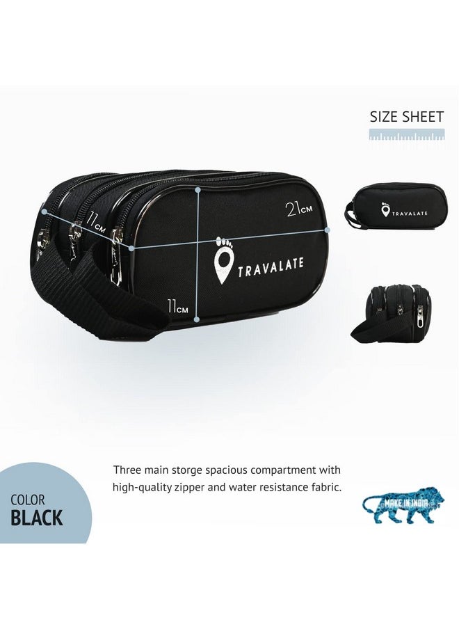 TRAVALATE Polyester Toiletry Bags Bags Makeup Shaving Kit Pouch Aider Rust Polyester Travel Kit Bag With Belt For Men And Women -Black, 5 cm