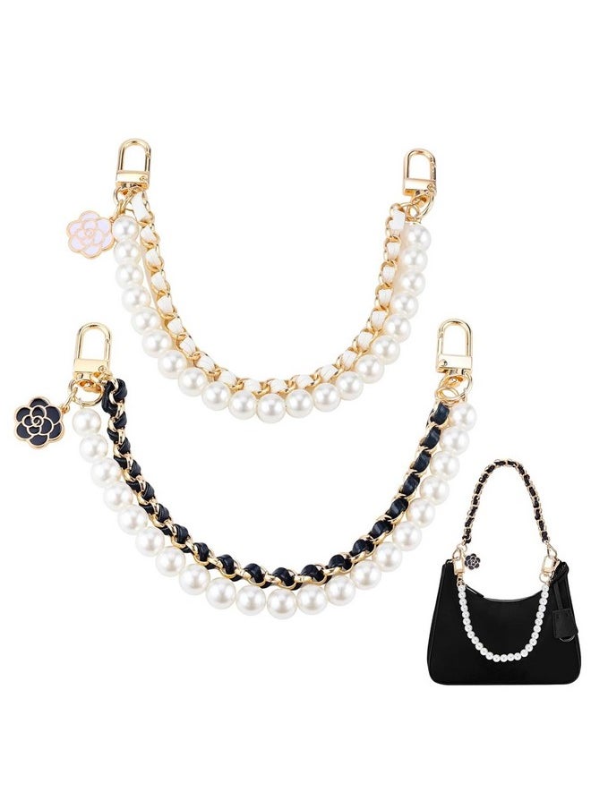 PALAY® 2Pcs Bag Straps for Sling Bag Pearl Flower Bag Charms Accessories Bag Extender Chain Purse Shoulder Strap for Bag Replacement Double Layered Bag Chain Straps for Handbags, Purse, Phone Case