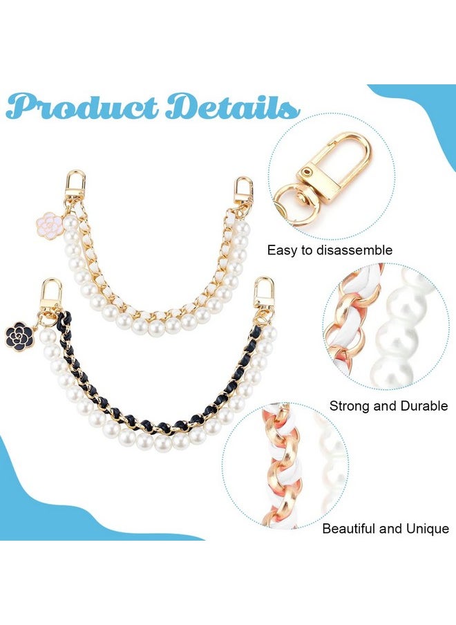 PALAY® 2Pcs Bag Straps for Sling Bag Pearl Flower Bag Charms Accessories Bag Extender Chain Purse Shoulder Strap for Bag Replacement Double Layered Bag Chain Straps for Handbags, Purse, Phone Case