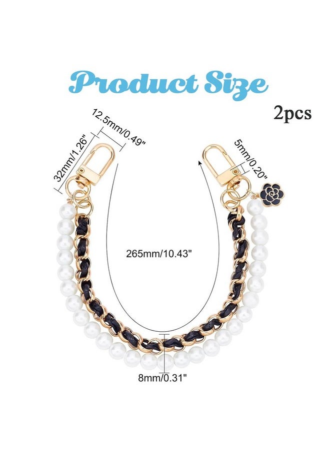 PALAY® 2Pcs Bag Straps for Sling Bag Pearl Flower Bag Charms Accessories Bag Extender Chain Purse Shoulder Strap for Bag Replacement Double Layered Bag Chain Straps for Handbags, Purse, Phone Case