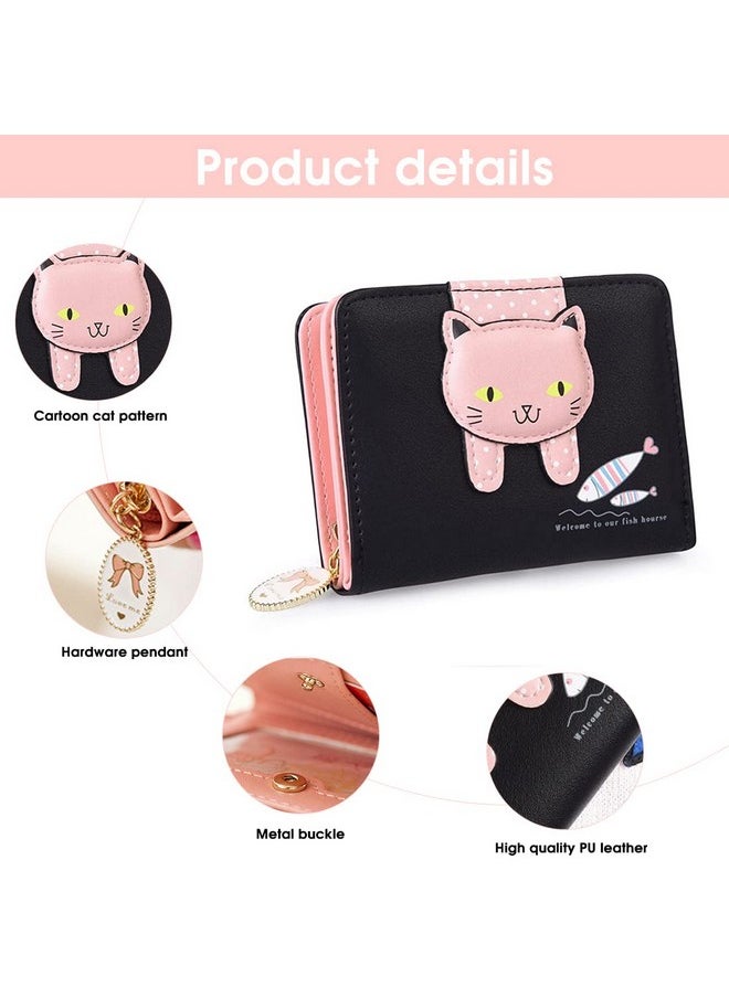 PALAY® Small Wallets for Women Stylish Latest PU Leather Coins Zipper Pocket Handbags Purse for Girls with Rabbit-Shaped Metal Tassels Pendant Purse (Black)