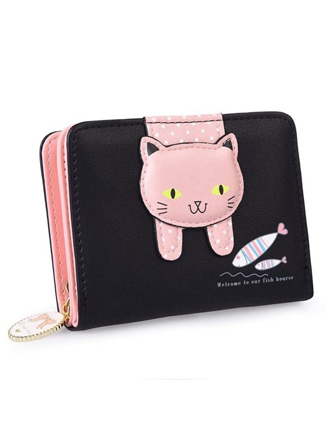 PALAY® Small Wallets for Women Stylish Latest PU Leather Coins Zipper Pocket Handbags Purse for Girls with Rabbit-Shaped Metal Tassels Pendant Purse (Black)