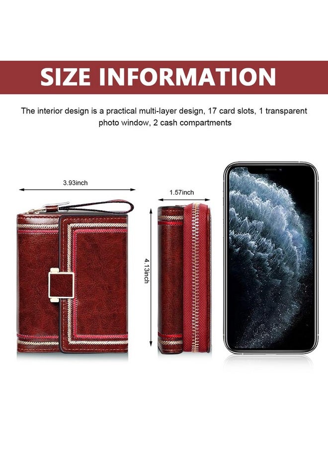 PALAY® Women Purse PU Leather Wallet Card Bag for Women RFID Card Bag Vintage Burgundy Red Women Wallet Clutch Bag Gift for Women