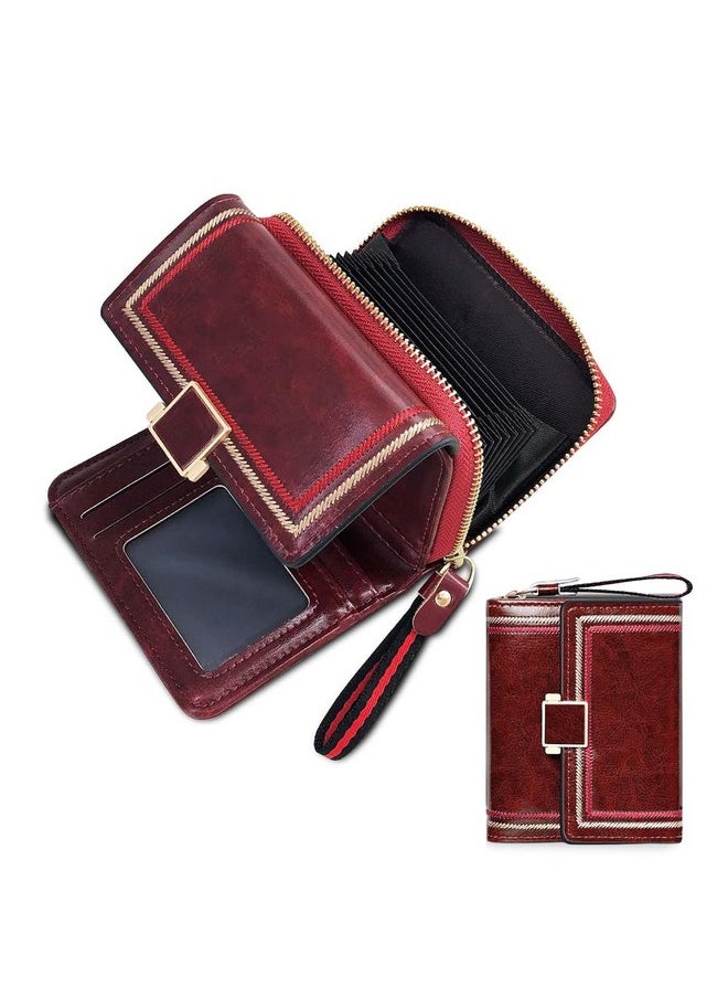 PALAY® Women Purse PU Leather Wallet Card Bag for Women RFID Card Bag Vintage Burgundy Red Women Wallet Clutch Bag Gift for Women