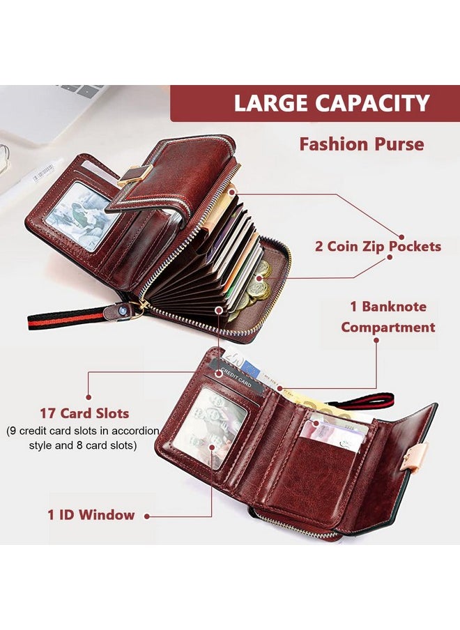 PALAY® Women Purse PU Leather Wallet Card Bag for Women RFID Card Bag Vintage Burgundy Red Women Wallet Clutch Bag Gift for Women