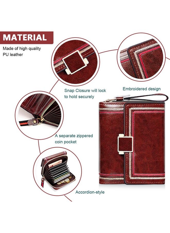 PALAY® Women Purse PU Leather Wallet Card Bag for Women RFID Card Bag Vintage Burgundy Red Women Wallet Clutch Bag Gift for Women