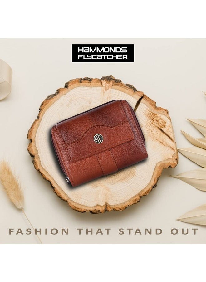 HAMMONDS FLYCATCHER Wallet for Women - Genuine Leather Ladies Wallet - Tan - 14 Card Slots - RFID Protection - 3 ID Card Slots - Women's Wallet - Button Closure -Hand Wallet - Daily Use, Money Purse