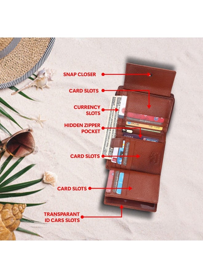 HAMMONDS FLYCATCHER Wallet for Women - Genuine Leather Ladies Wallet - Tan - 14 Card Slots - RFID Protection - 3 ID Card Slots - Women's Wallet - Button Closure -Hand Wallet - Daily Use, Money Purse